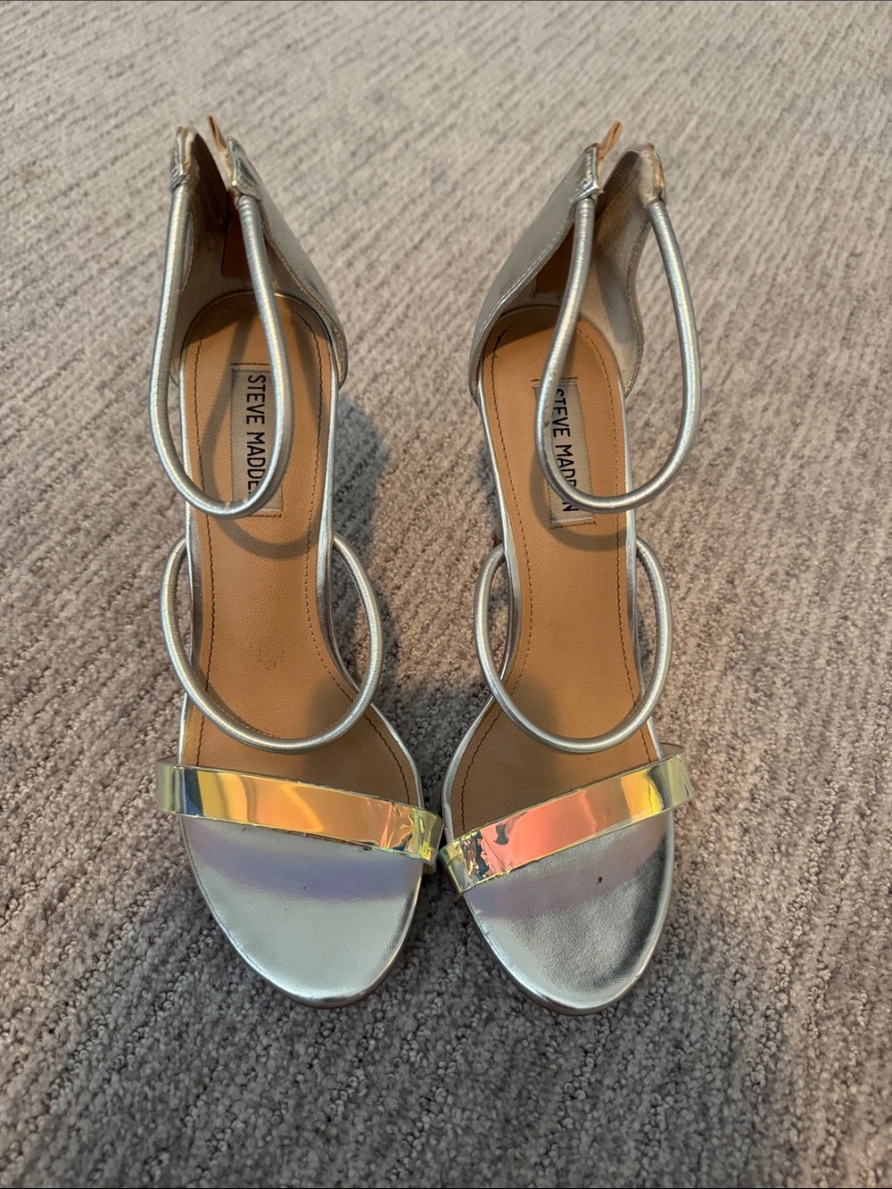 Steve Madden Iridescent Silver Strap Heels